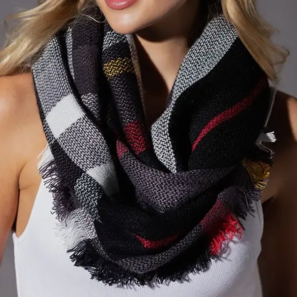0008. Elegant Plaid Scarf - Black, Gray, Red